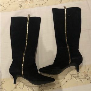 black suede Anne Klein 2 inch heel boots